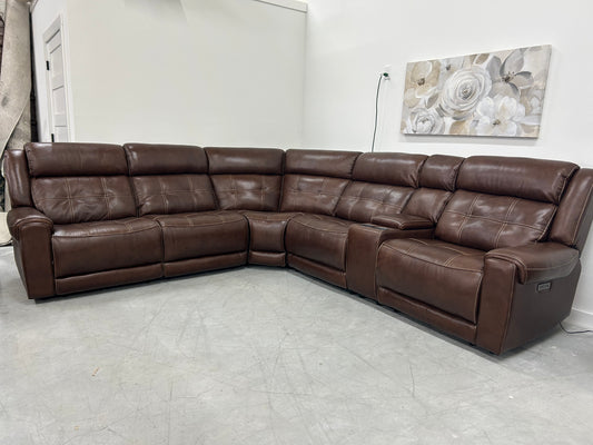 Concord 6-Piece Leather Power Reclining Sectional + Power Headrests