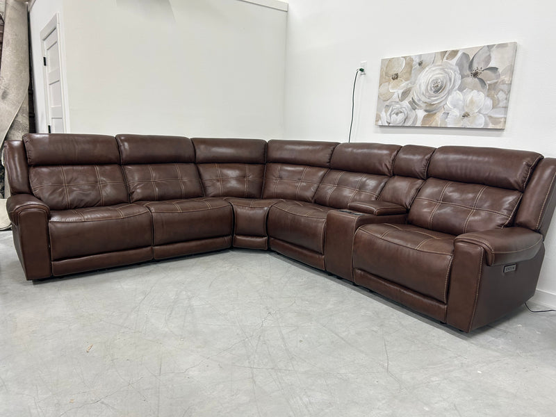 Concord 6-Piece Leather Power Reclining Sectional + Power Headrests